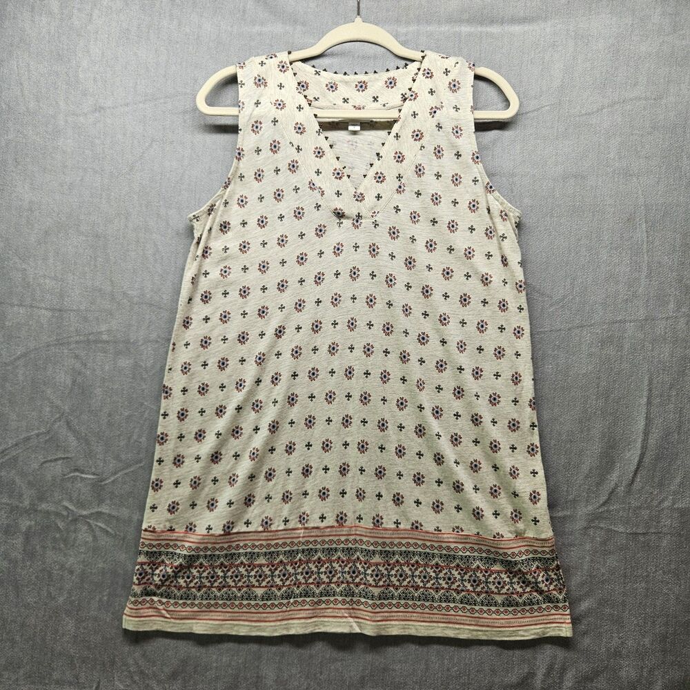 J Jill Cream Bohemian Stretch Tank Womens Size Medium Casual V-Neck